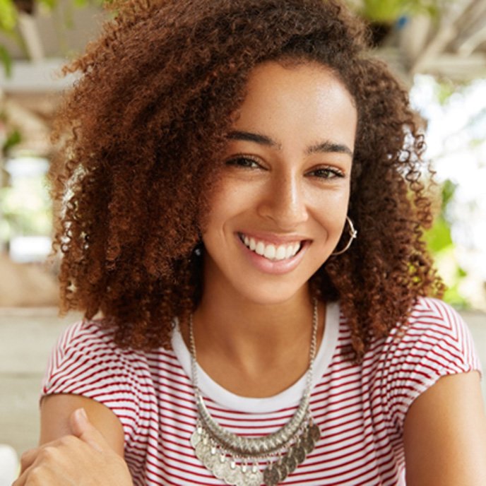 closeup of woman smiling