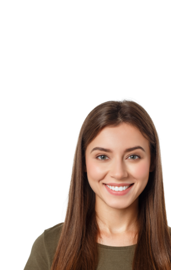 Young woman in dark green blouse smiling