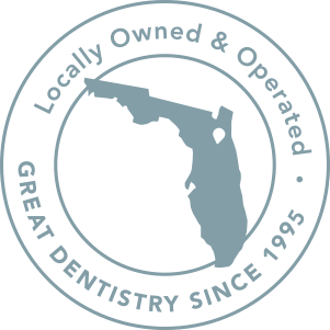 Florida map with text saying locally owned and operated great dentistry since 1995